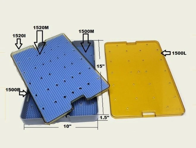 PST Instrument Microsurgery Tray - Deep Base, Lid, Insert Tray and 2 x Mats 25.4 x 38.0 x 3.8 cm