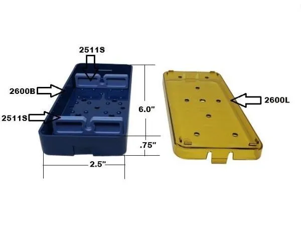 PST Instrument Knife Tray 2 Bars - 1 Slot, Base and Lid 6.4 x 15.2 x 1.9cm