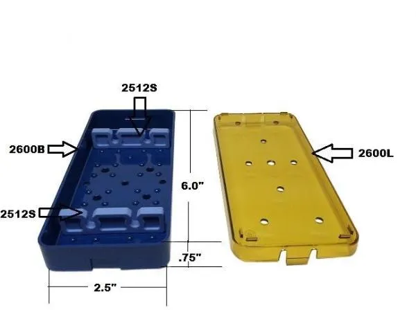 PST Instrument Knife Tray 2 Bars - 2 Slots, Base and Lid 6.4 x 15.2 x 1.9cm