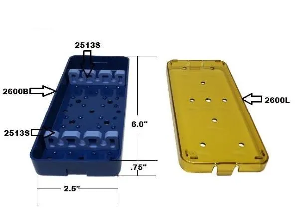 PST Instrument Knife Tray 2 Bars - 3 Slots, Base and Lid 6.4 x 15.2 x 1.9cm