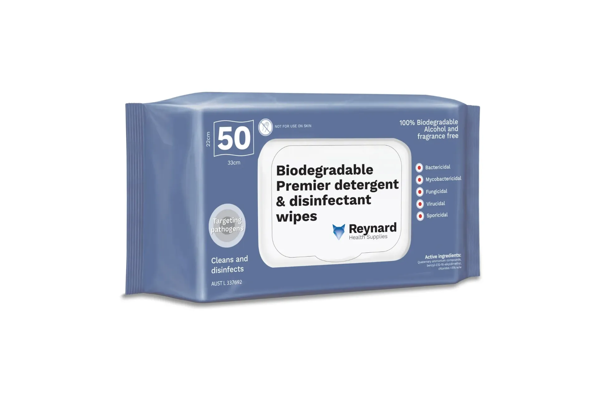 Reynard Biodegradable Premier Detergent & Disinfectant Wipes